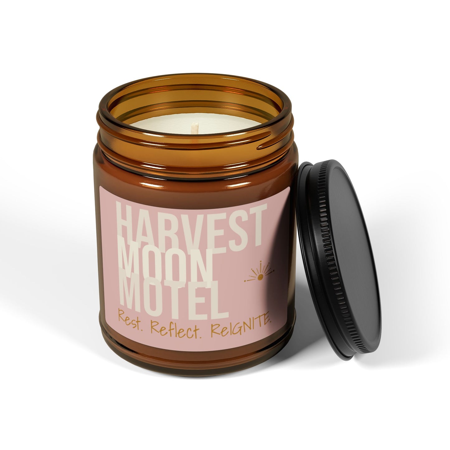 Harvest Moon Motel Scented Soy Candle — Amber Jar, Cozy Autumn Aromas