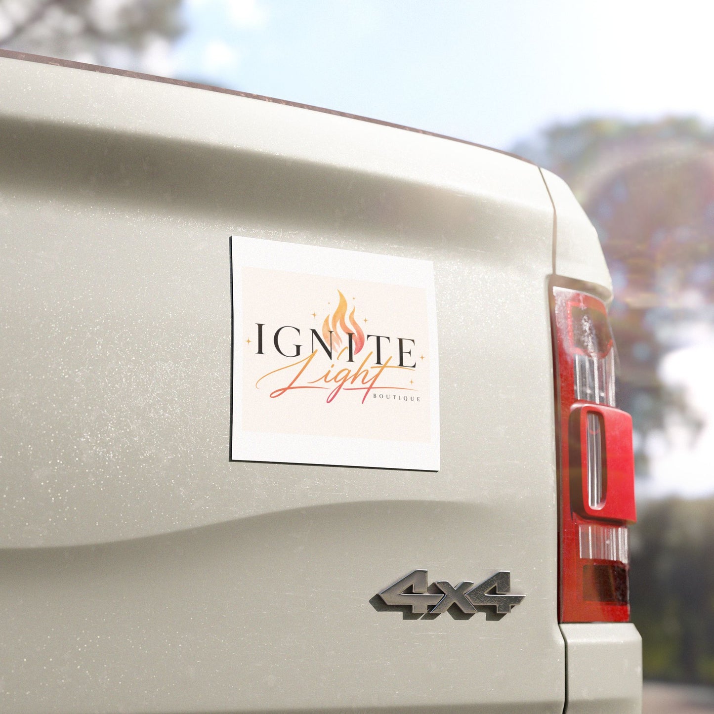 Ignite Light Boutique Logo Car Magnet — Flame Script Branding Magnet