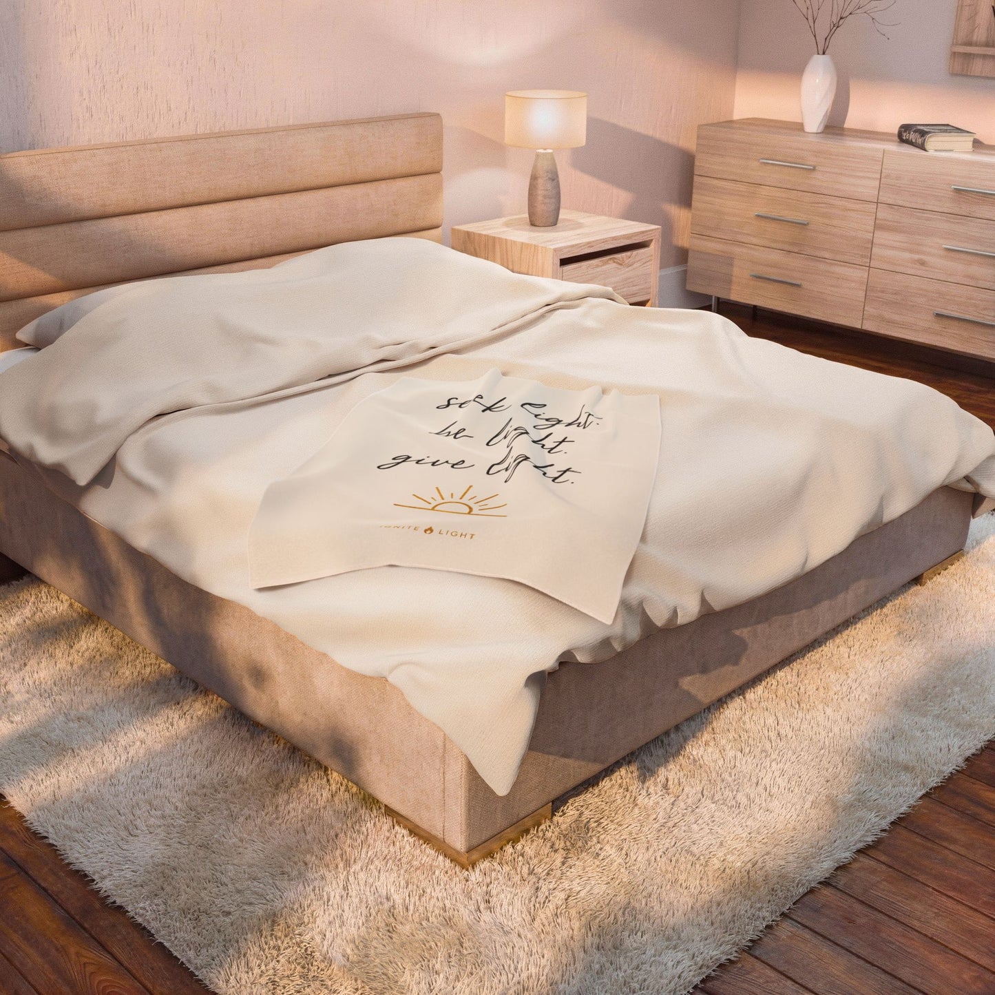 Inspirational Velveteen Blanket - "Seek Light. Be Light. Give Light." Cozy Throw for Home & Gifts