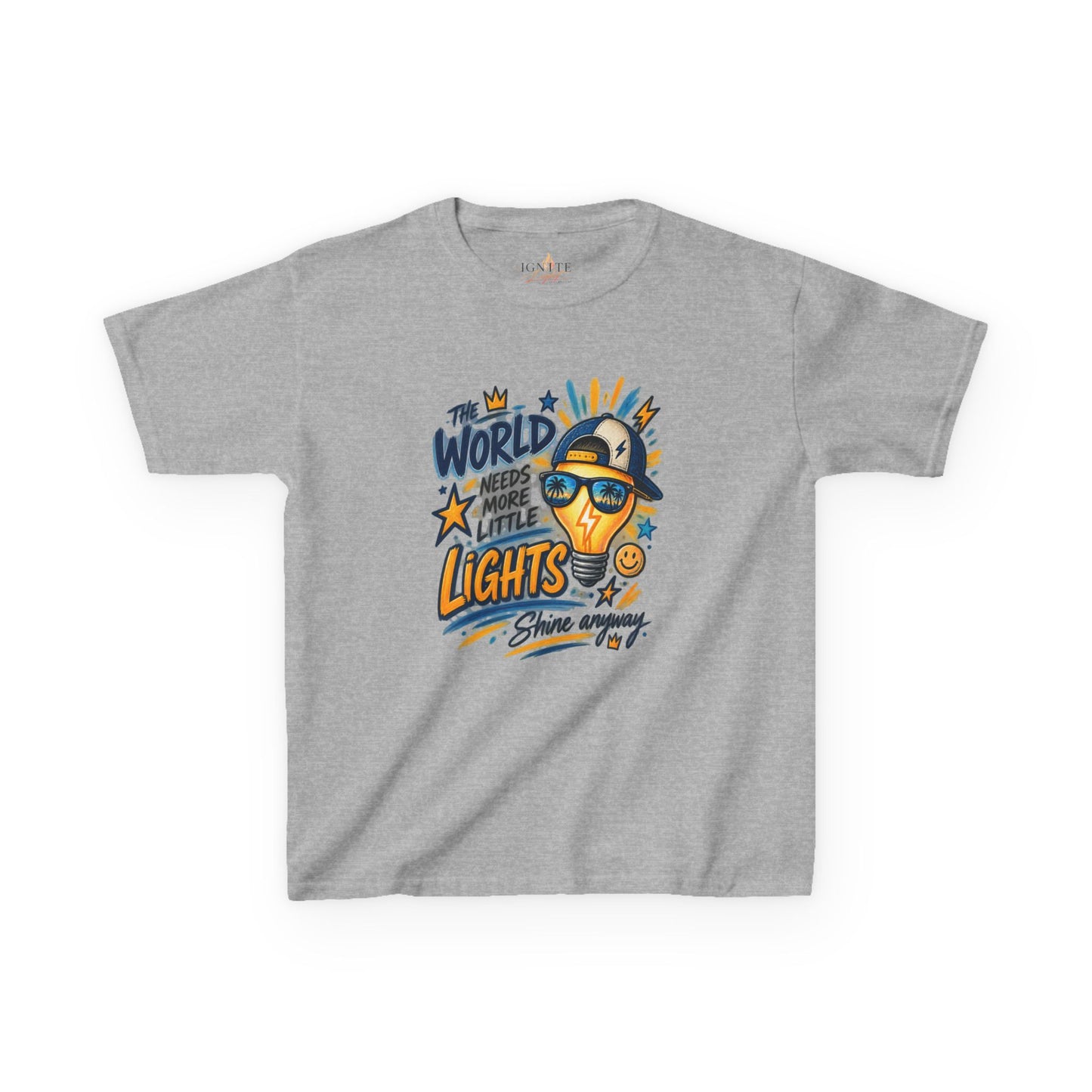 Kids T‑Shirt — "The World Needs More Little Lights" Cute Sunglasses Lightbulb Graphic