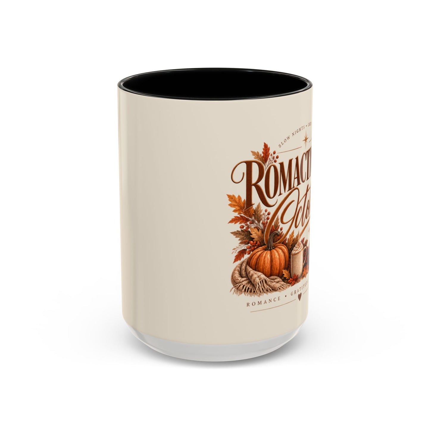 Romancing October Coffee Mug – Fall Pumpkin, Leaves & Cozy Autumn Vibes (11/15oz)