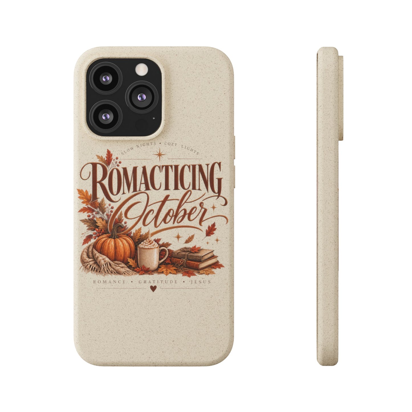 Biodegradable Phone Case — "Romacting October" Fall Pumpkin Coffee Design