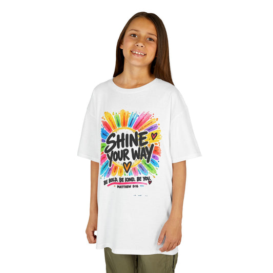 Kids T‑Shirt — "Shine Your Way" Colorful Rainbow Paint Graphic