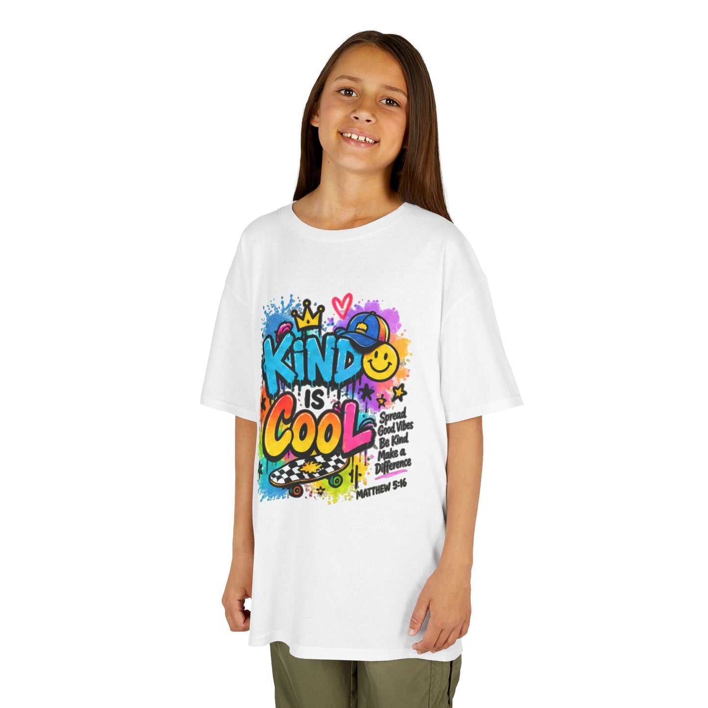 Kids T‑Shirt — "Kind Is Cool" Colorful Graffiti Design