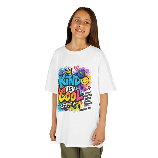 Kids T‑Shirt — "Kind Is Cool" Colorful Graffiti Design