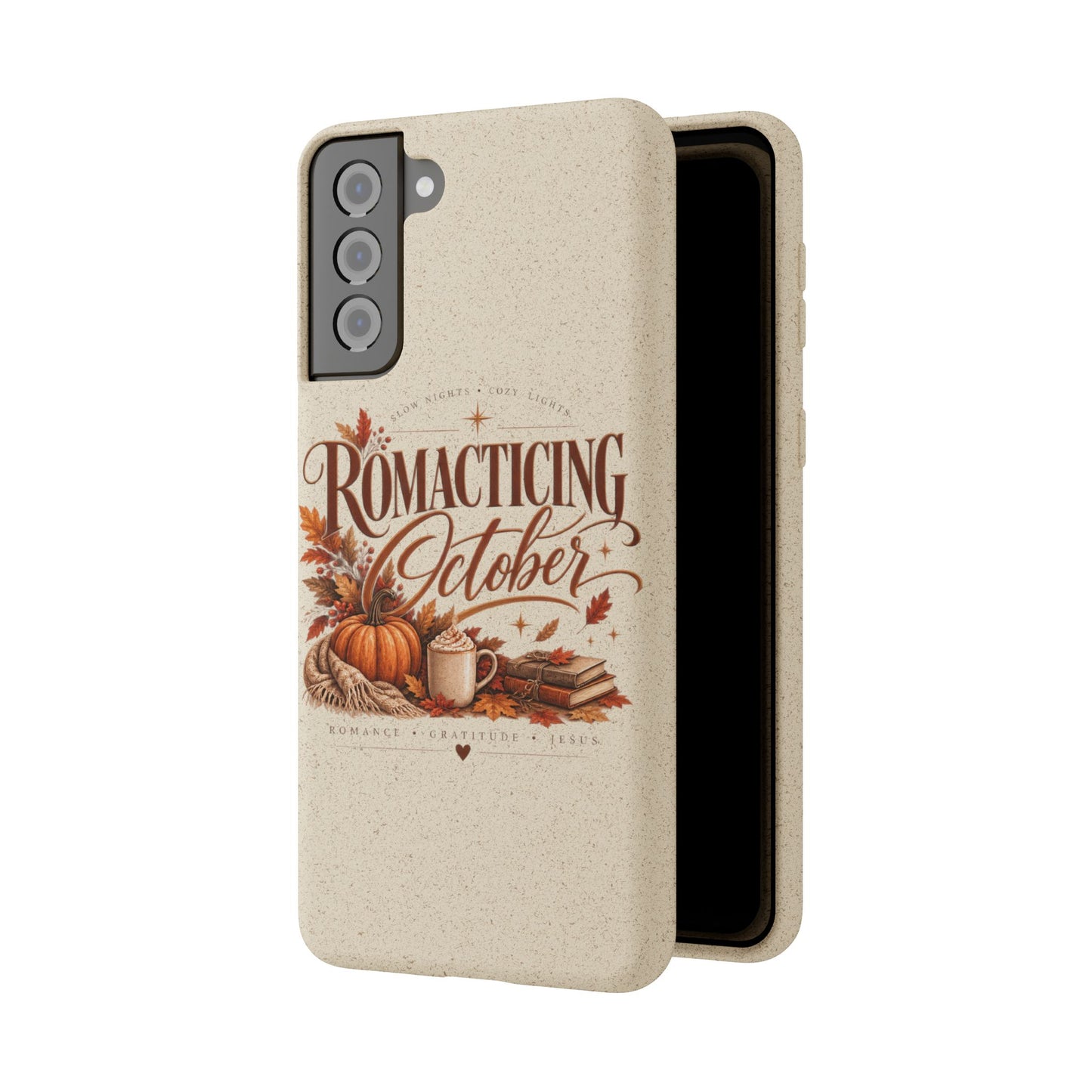 Biodegradable Phone Case — "Romacting October" Fall Pumpkin Coffee Design