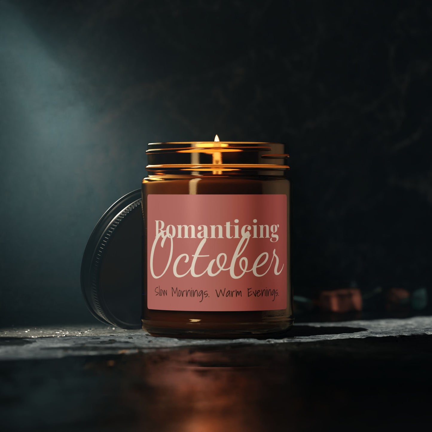 Romanticizing October Soy Candle — Amber Jar Scented Candle