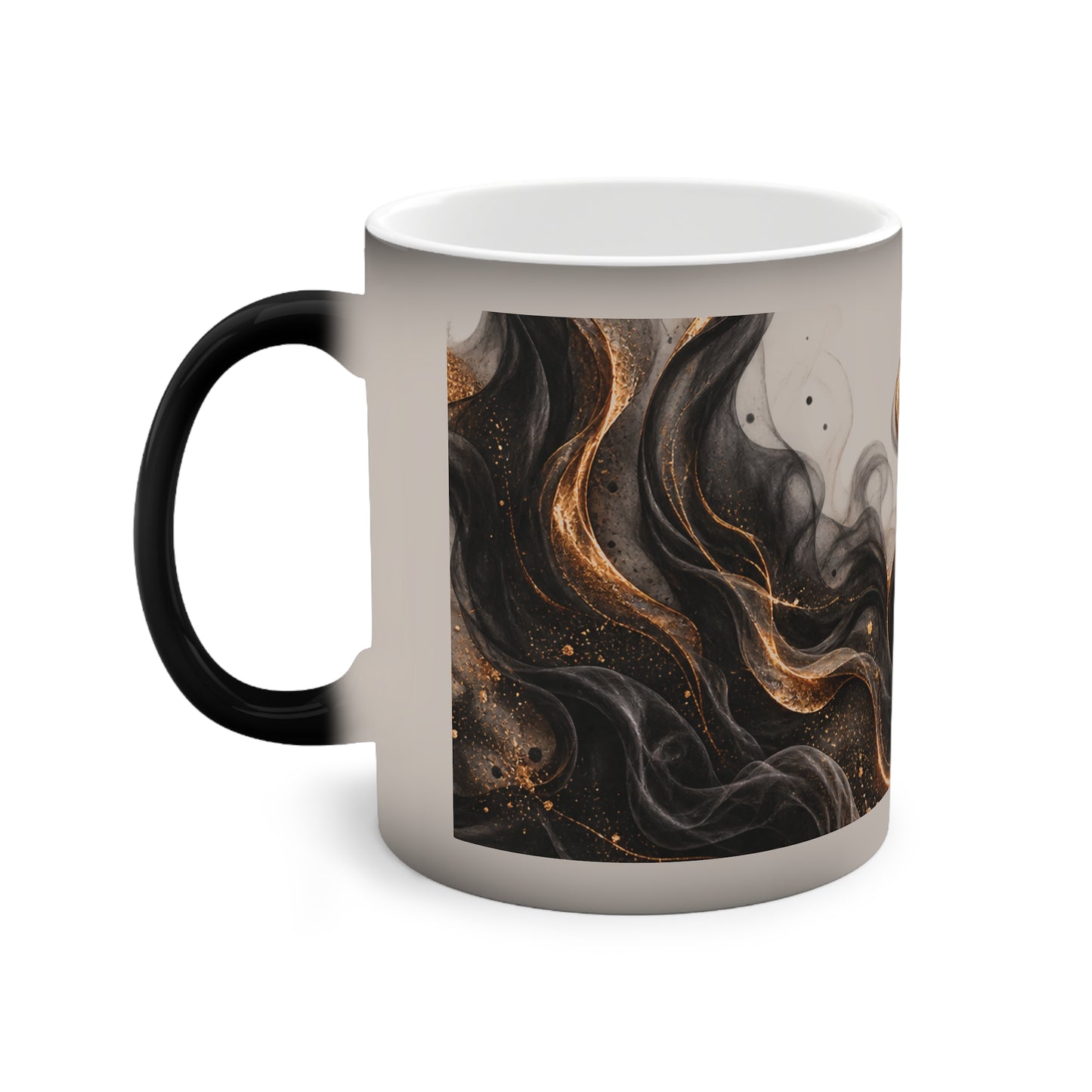 Color-Changing Mug — Black & Gold Flame Art 11oz
