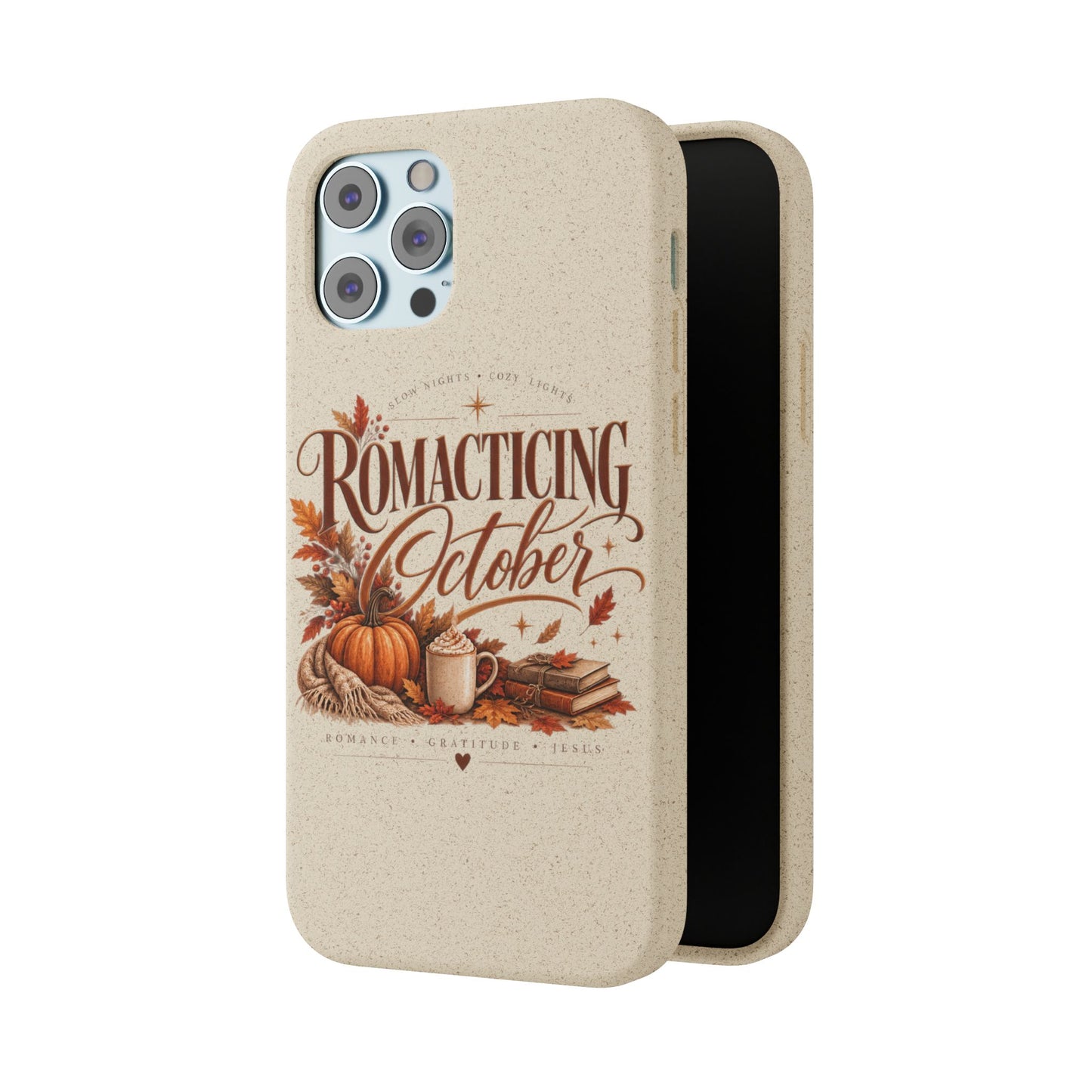 Biodegradable Phone Case — "Romacting October" Fall Pumpkin Coffee Design