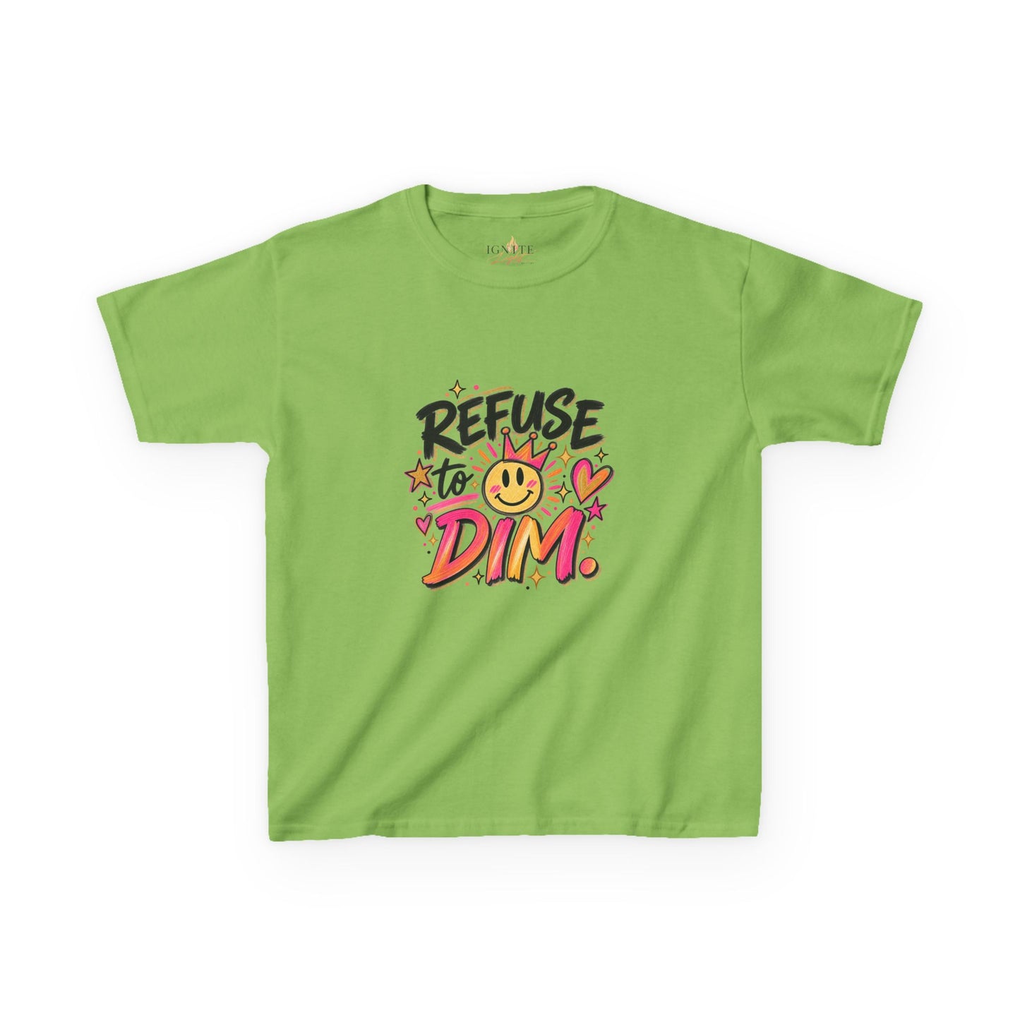 Kids T-Shirt — "Refuse to Dim" Smiley Graphic Tee, Positive Vibes Kids Shirt