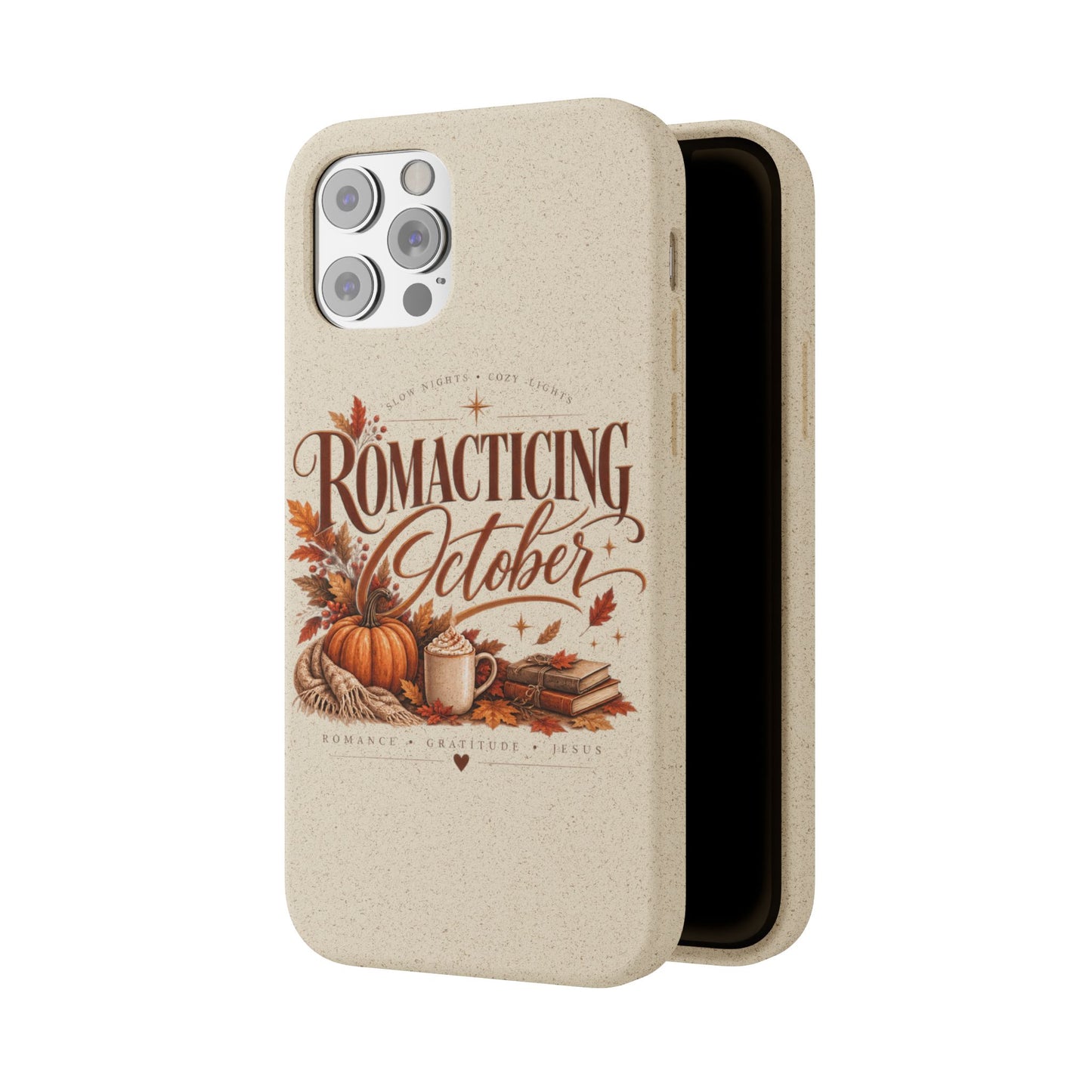 Biodegradable Phone Case — "Romacting October" Fall Pumpkin Coffee Design