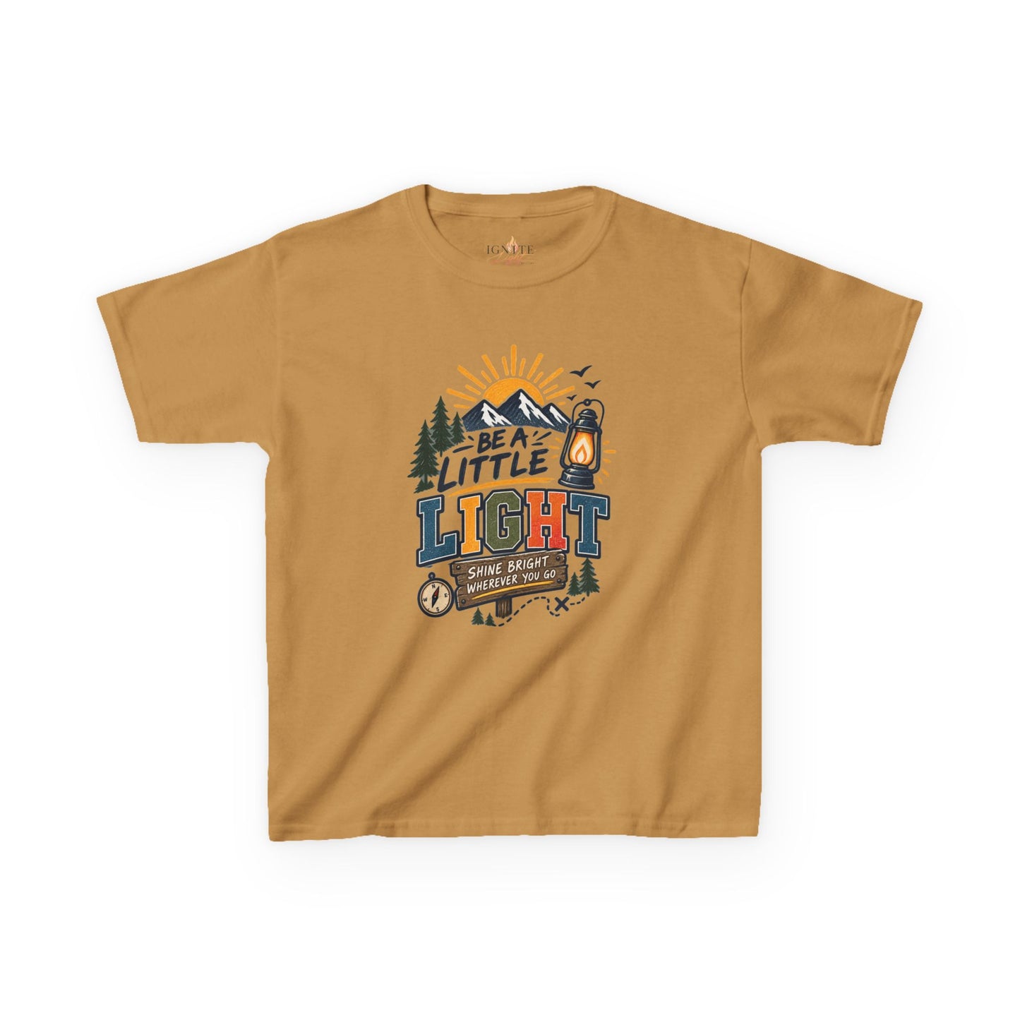 Kids Tee — "Be a Little Light" Camping Adventure Graphic