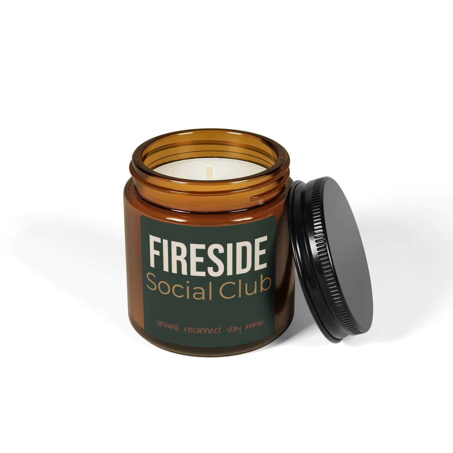 Fireside Social Club Scented Soy Candle — Amber Jar (Woodsmoke, Vetiver, Dry Citrus)