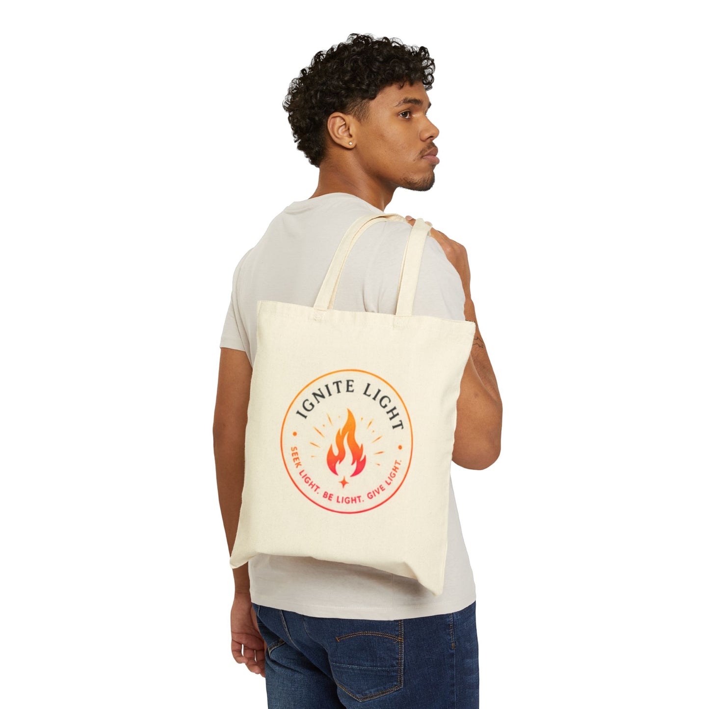 Ignite Light flame logo Tote Bag | Stay Lit flame typography Tote Bag