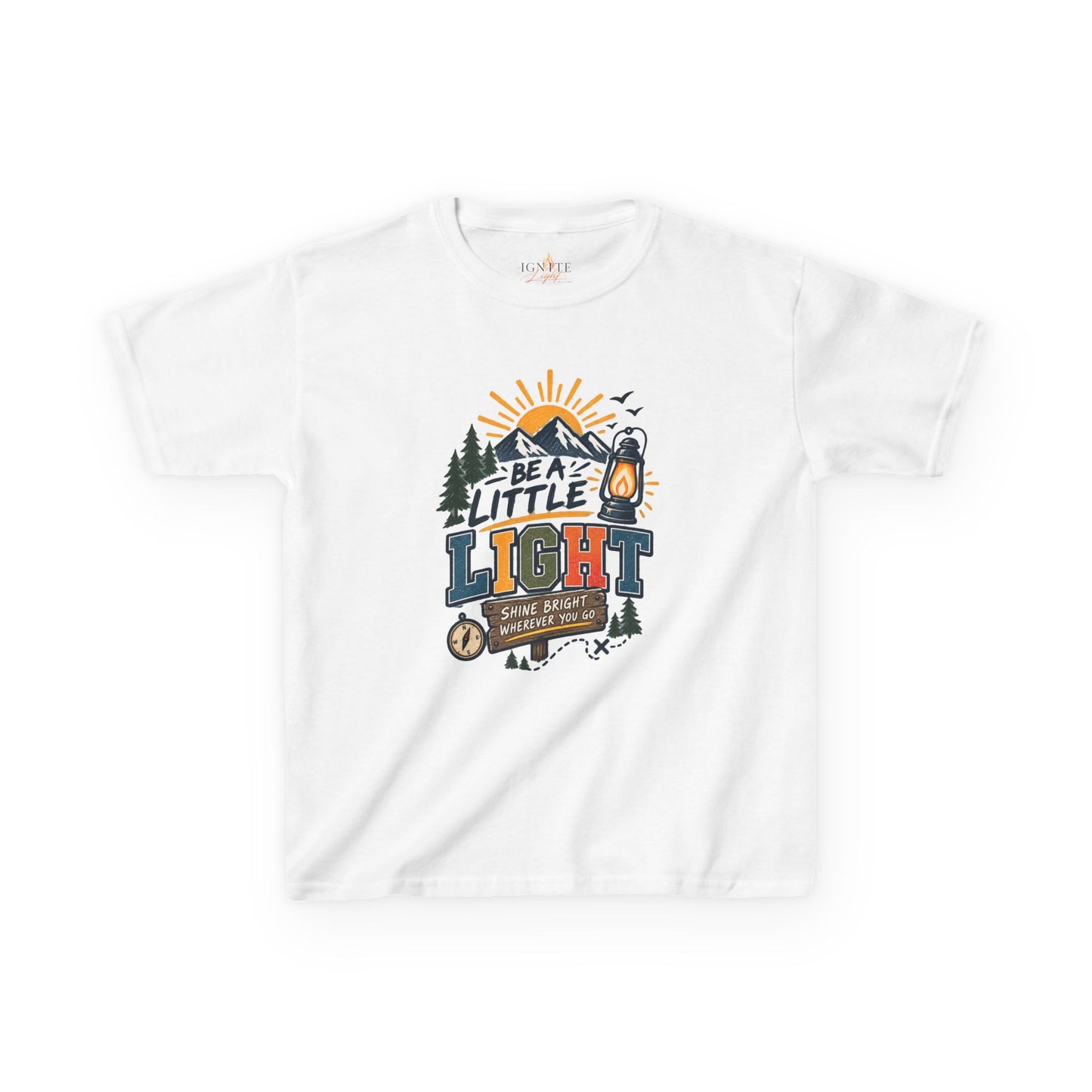 Kids Tee — "Be a Little Light" Camping Adventure Graphic