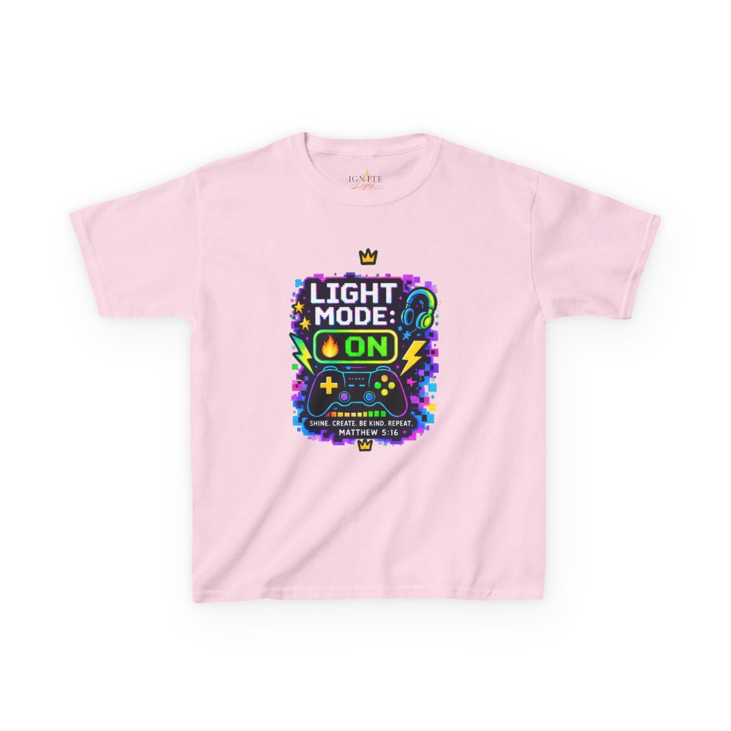Kids Tee — 'Light Mode On' Neon Gamer Graphic Shirt