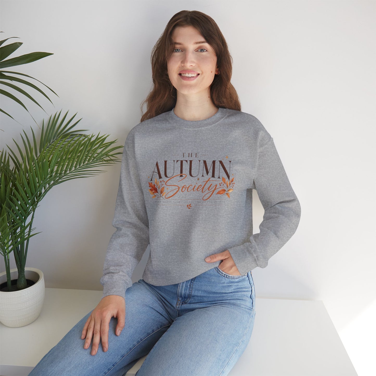 Autumn Society Sweatshirt — Cozy Fall Crewneck with Leaf Motif