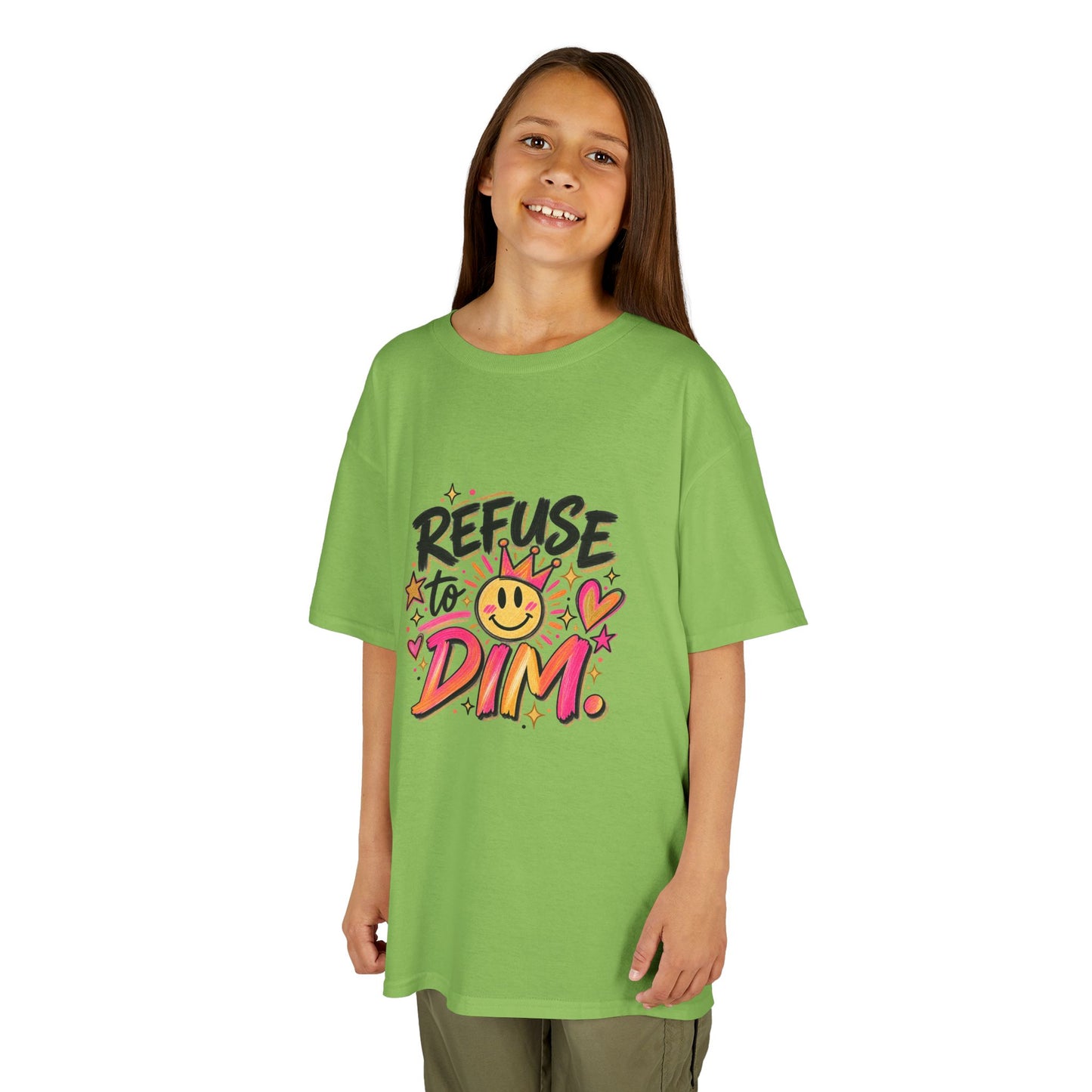 Kids T-Shirt — "Refuse to Dim" Smiley Graphic Tee, Positive Vibes Kids Shirt