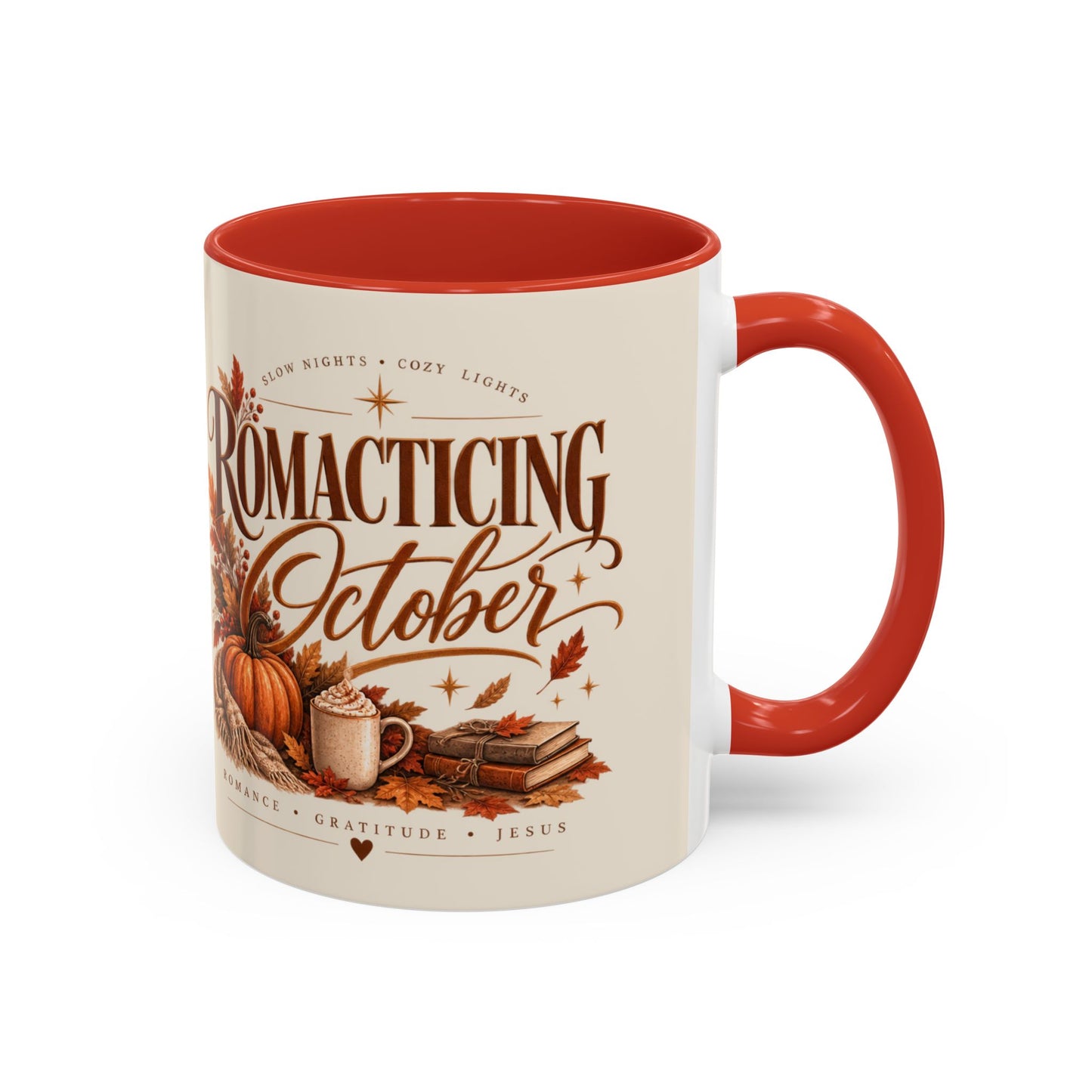 Romancing October Coffee Mug – Fall Pumpkin, Leaves & Cozy Autumn Vibes (11/15oz)