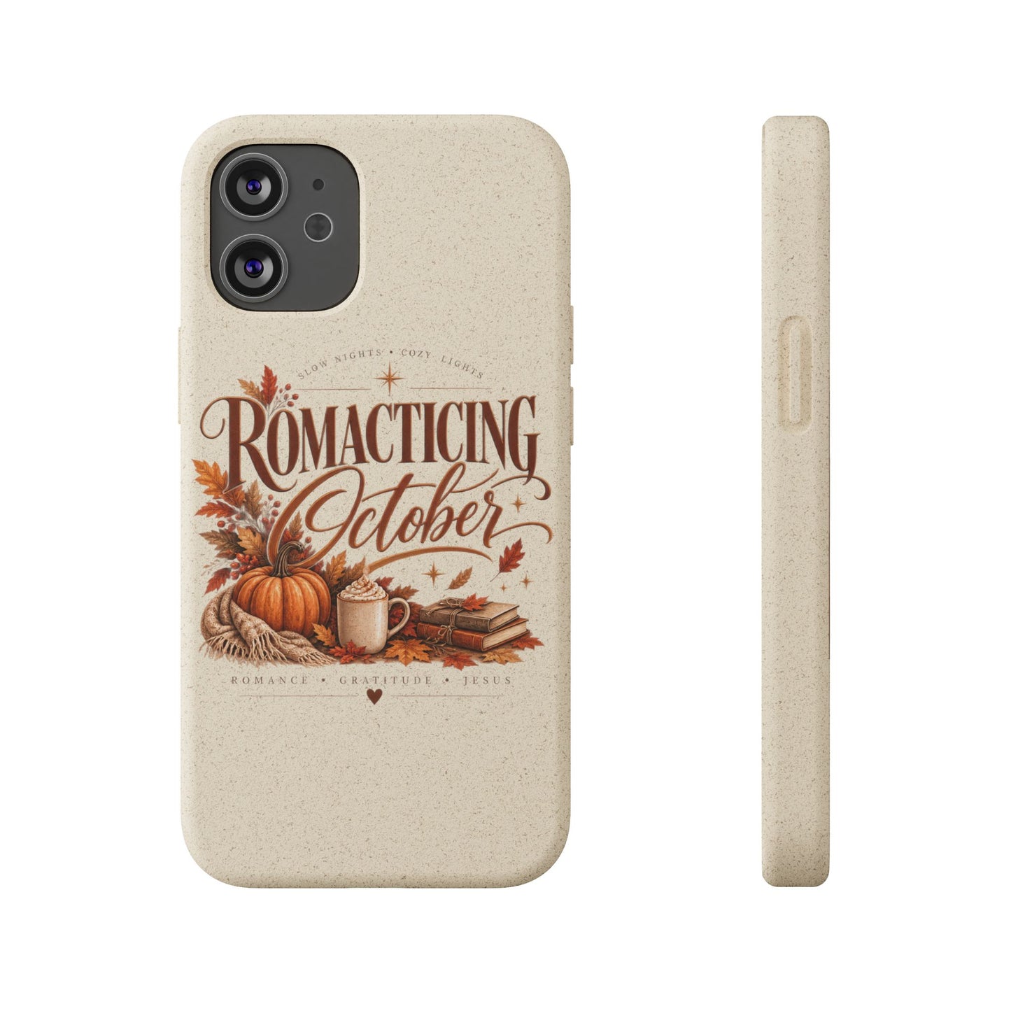 Biodegradable Phone Case — "Romacting October" Fall Pumpkin Coffee Design