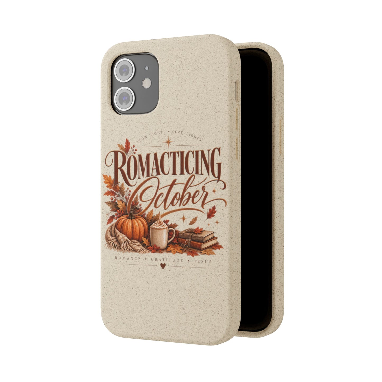 Biodegradable Phone Case — "Romacting October" Fall Pumpkin Coffee Design