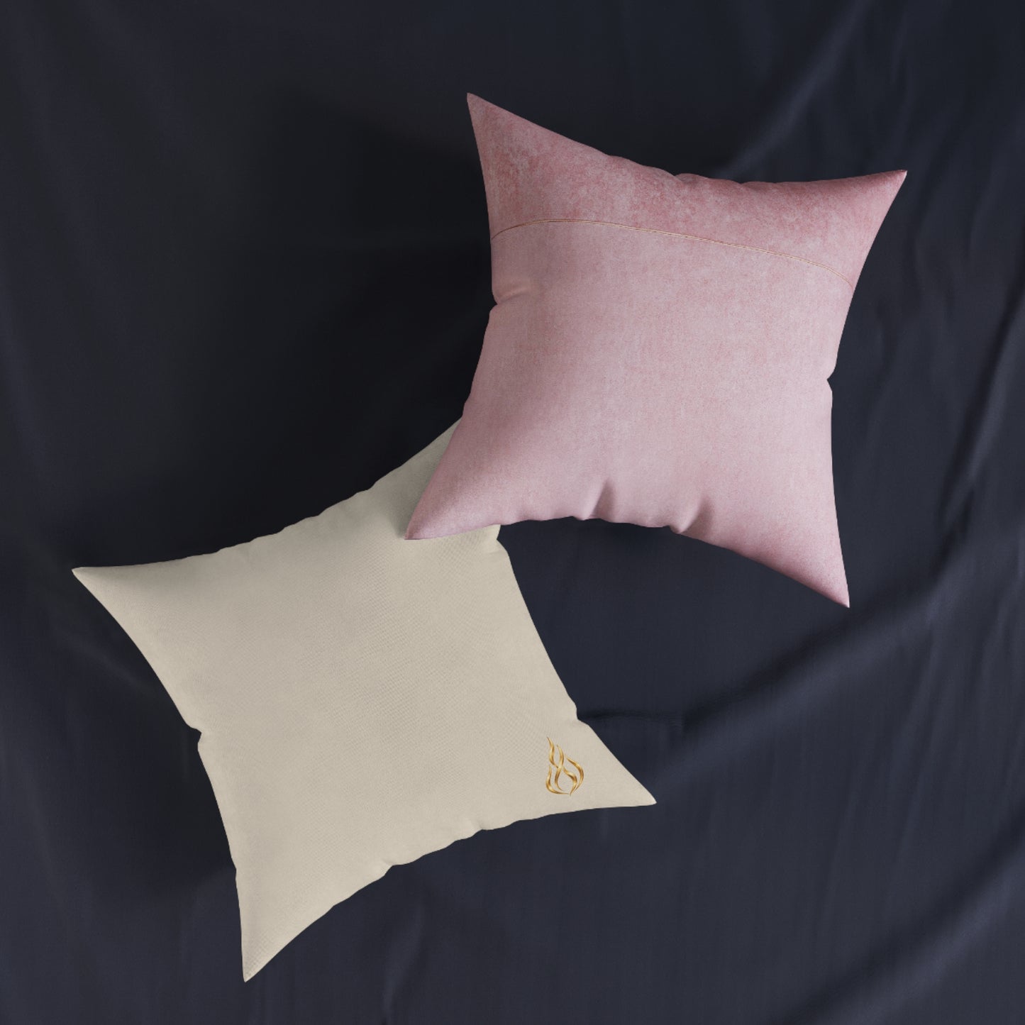 Square Decorative Pillow - Blush Pink Velvet Back, Gold Accent