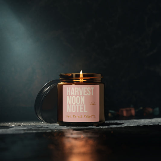 Harvest Moon Motel Scented Soy Candle — Amber Jar, Cozy Autumn Aromas