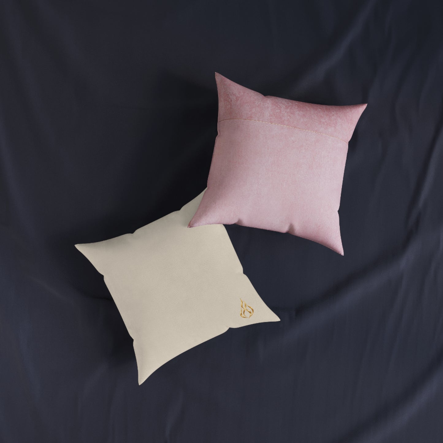 Square Decorative Pillow - Blush Pink Velvet Back, Gold Accent