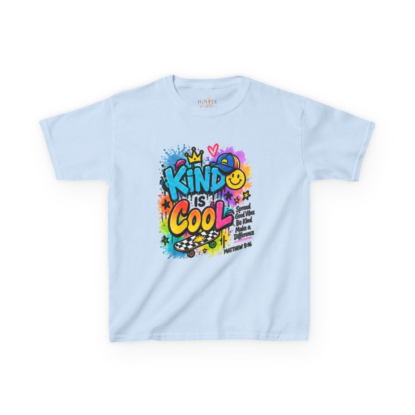 Kids T‑Shirt — "Kind Is Cool" Colorful Graffiti Design