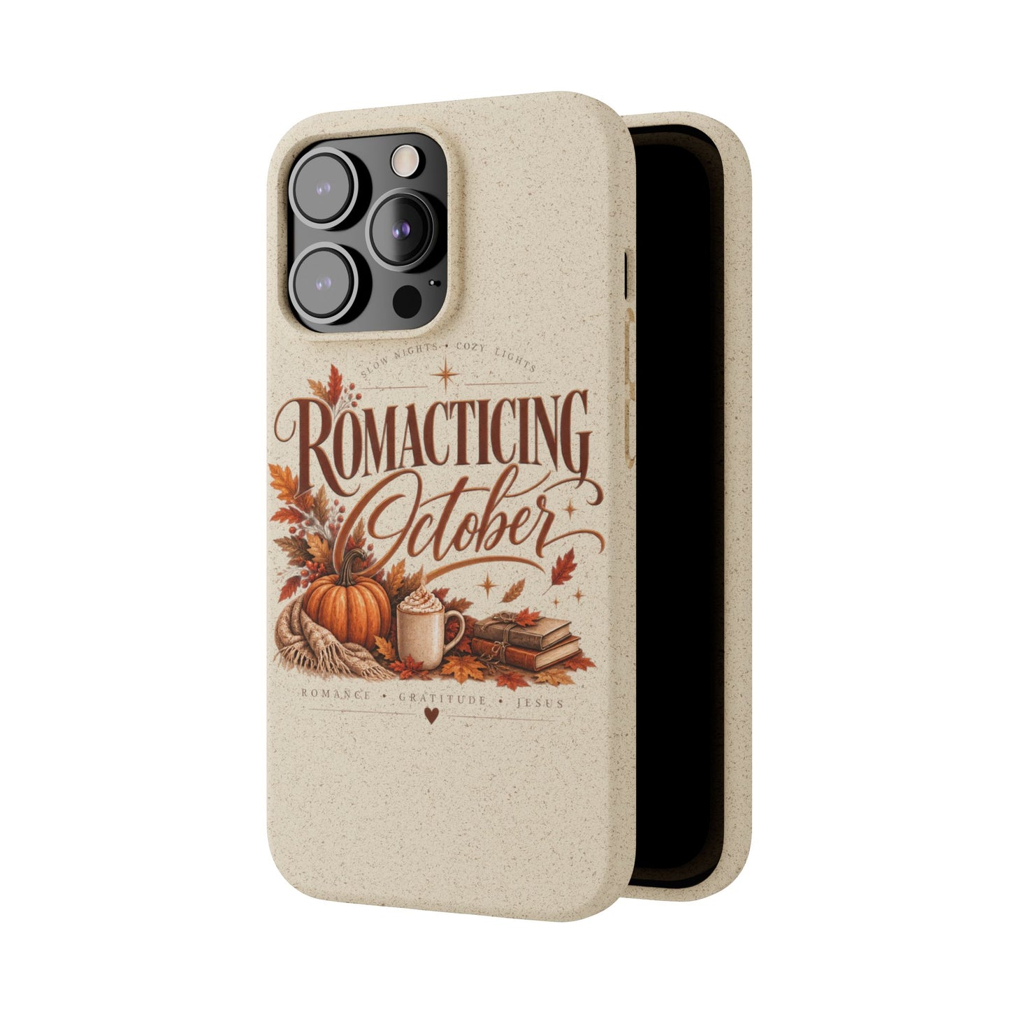 Biodegradable Phone Case — "Romacting October" Fall Pumpkin Coffee Design