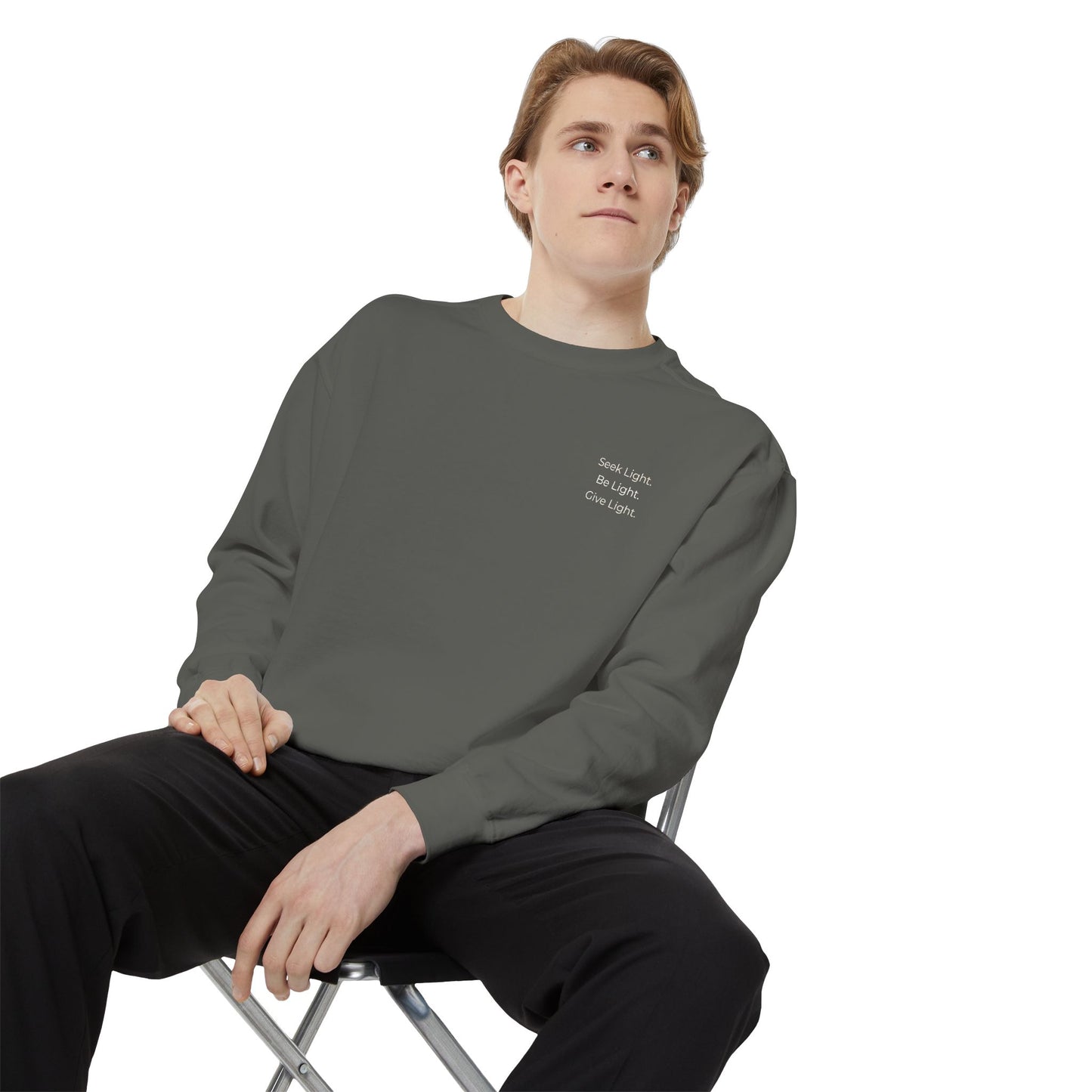 Crew Neck Sweatshirt "Seek Light Be Light Give Light"