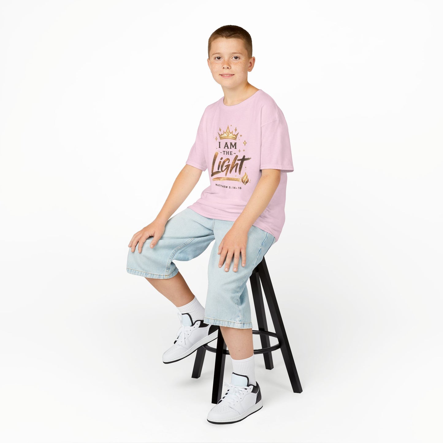 I Am The Light Kids T-Shirt — Christian Faith Tee with Crown & Matthew 5:14 Verse