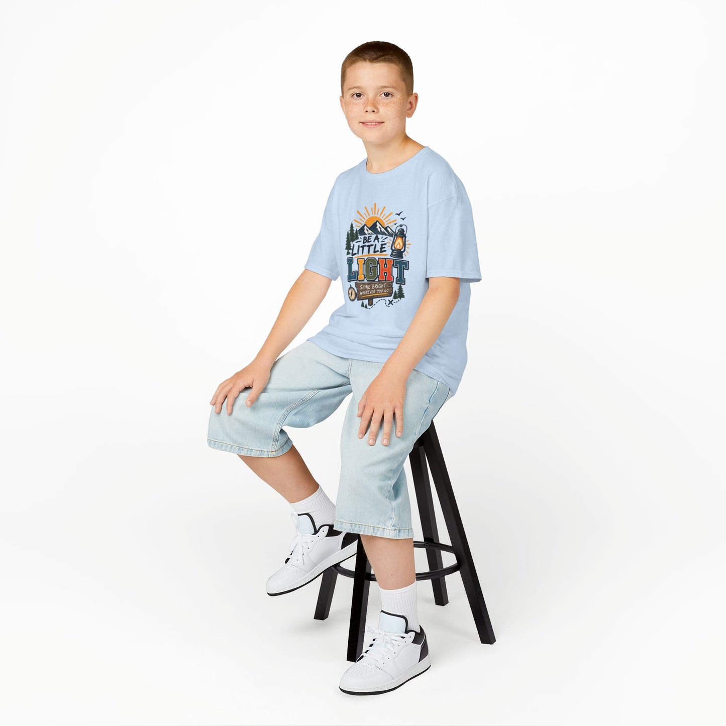 Kids Tee — "Be a Little Light" Camping Adventure Graphic