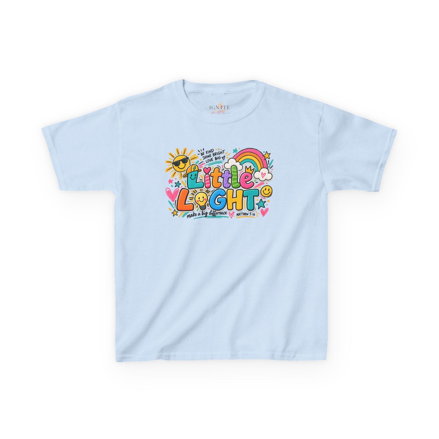 Kids Tee — "Little Light" Rainbow Sunshine Graphic