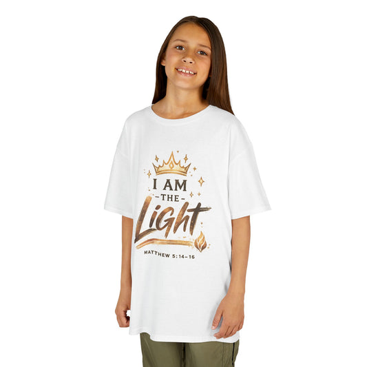I Am The Light Kids T-Shirt — Christian Faith Tee with Crown & Matthew 5:14 Verse