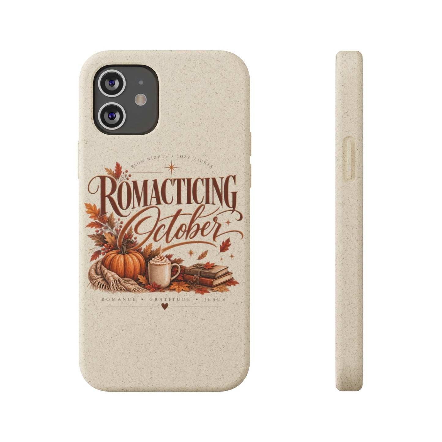 Biodegradable Phone Case — "Romacting October" Fall Pumpkin Coffee Design