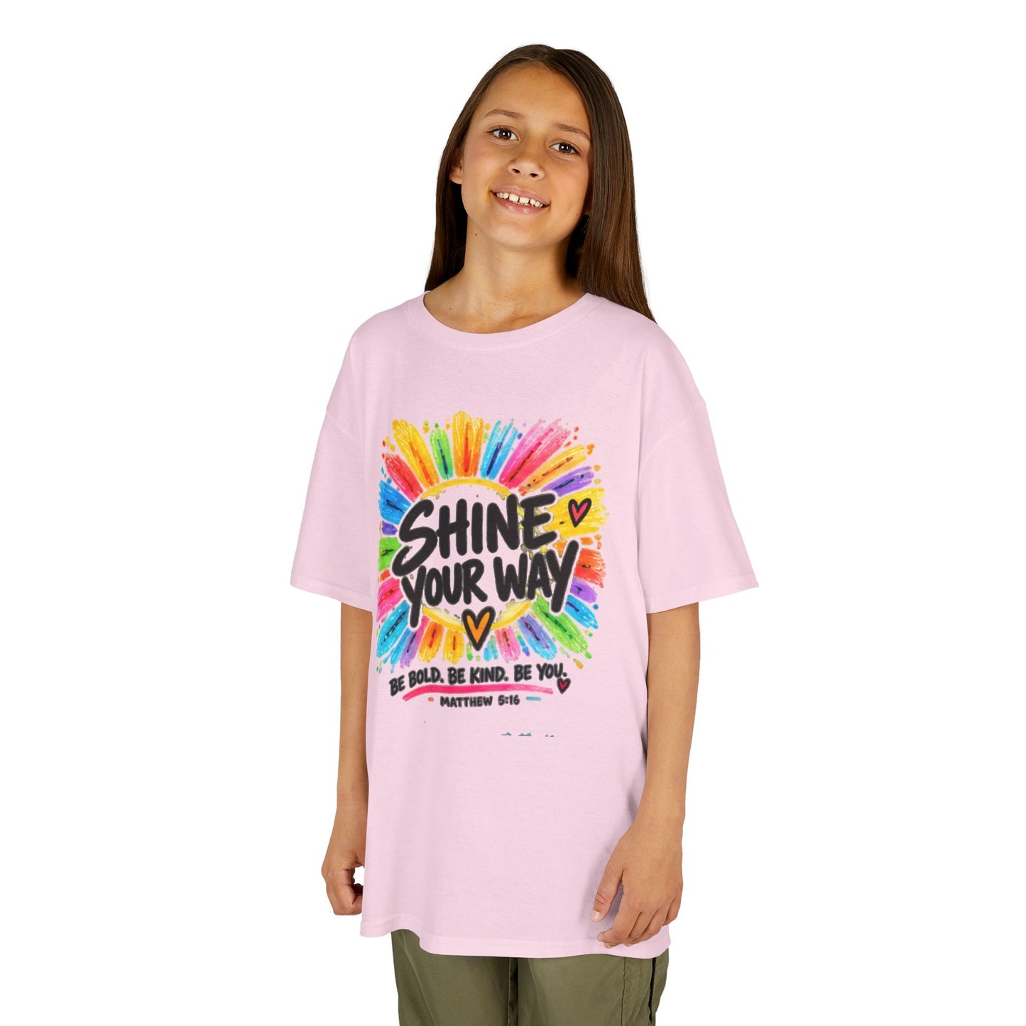 Kids T‑Shirt — "Shine Your Way" Colorful Rainbow Paint Graphic