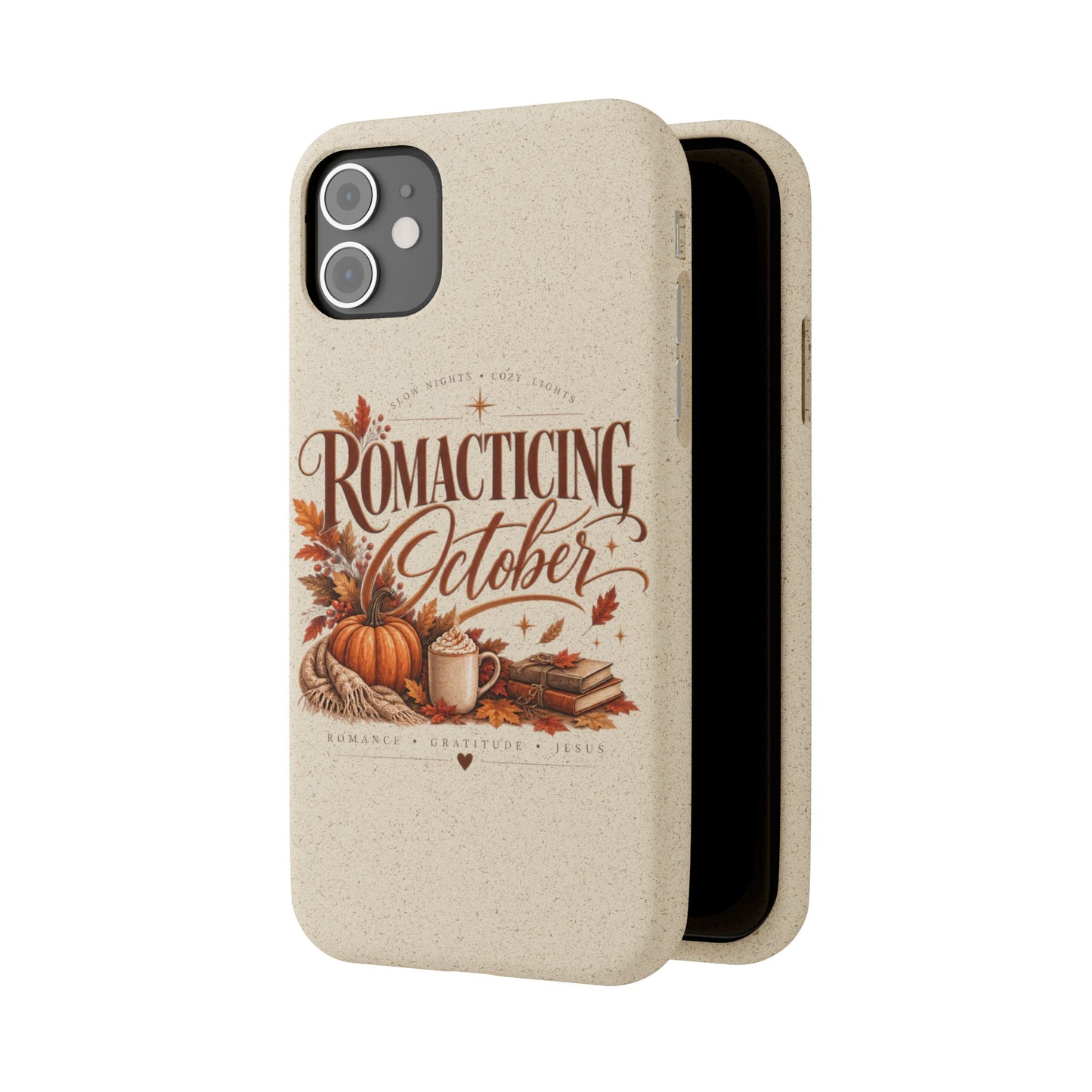 Biodegradable Phone Case — "Romacting October" Fall Pumpkin Coffee Design