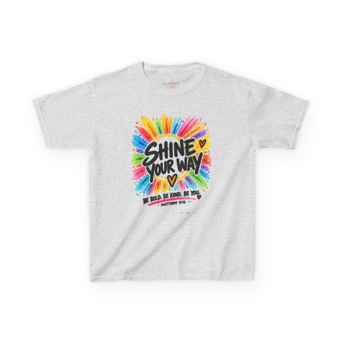 Kids T‑Shirt — "Shine Your Way" Colorful Rainbow Paint Graphic