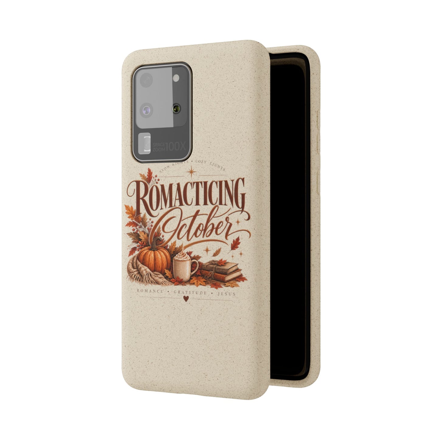 Biodegradable Phone Case — "Romacting October" Fall Pumpkin Coffee Design