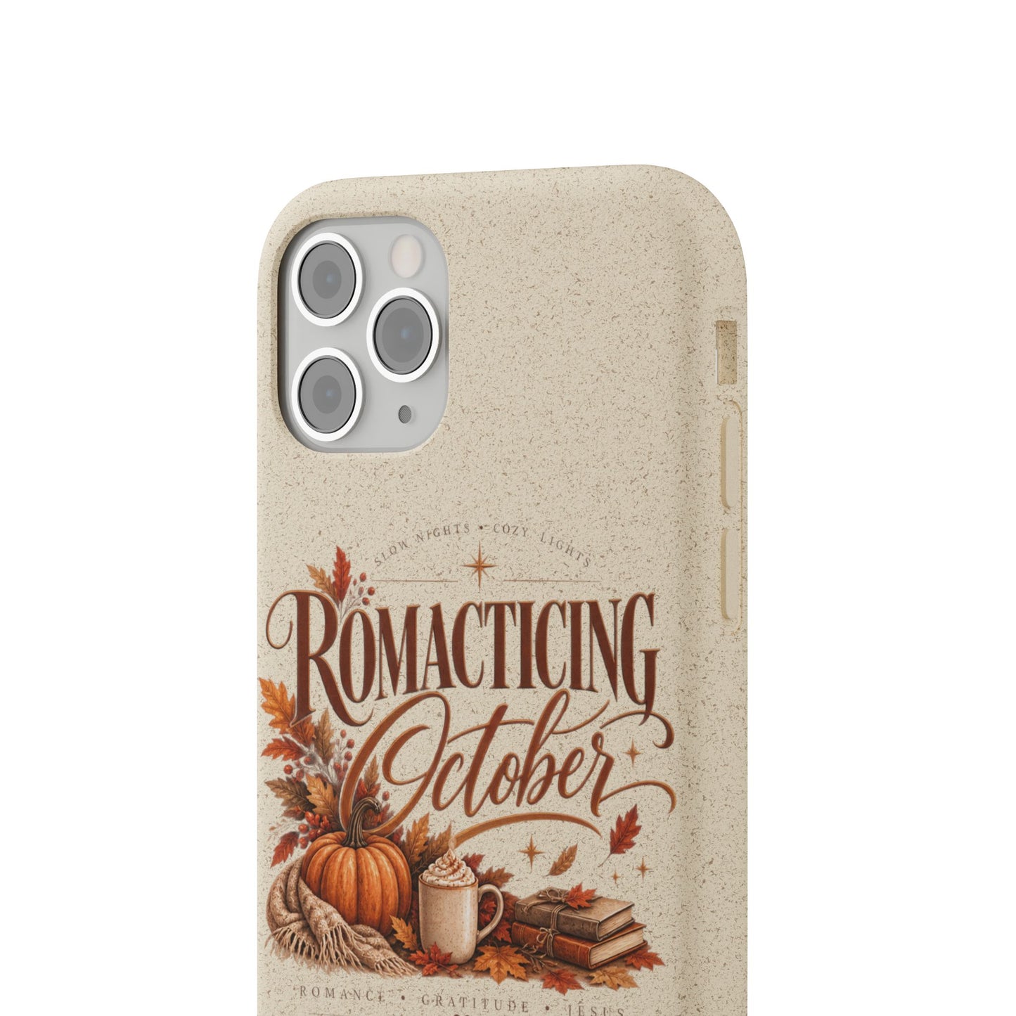 Biodegradable Phone Case — "Romacting October" Fall Pumpkin Coffee Design