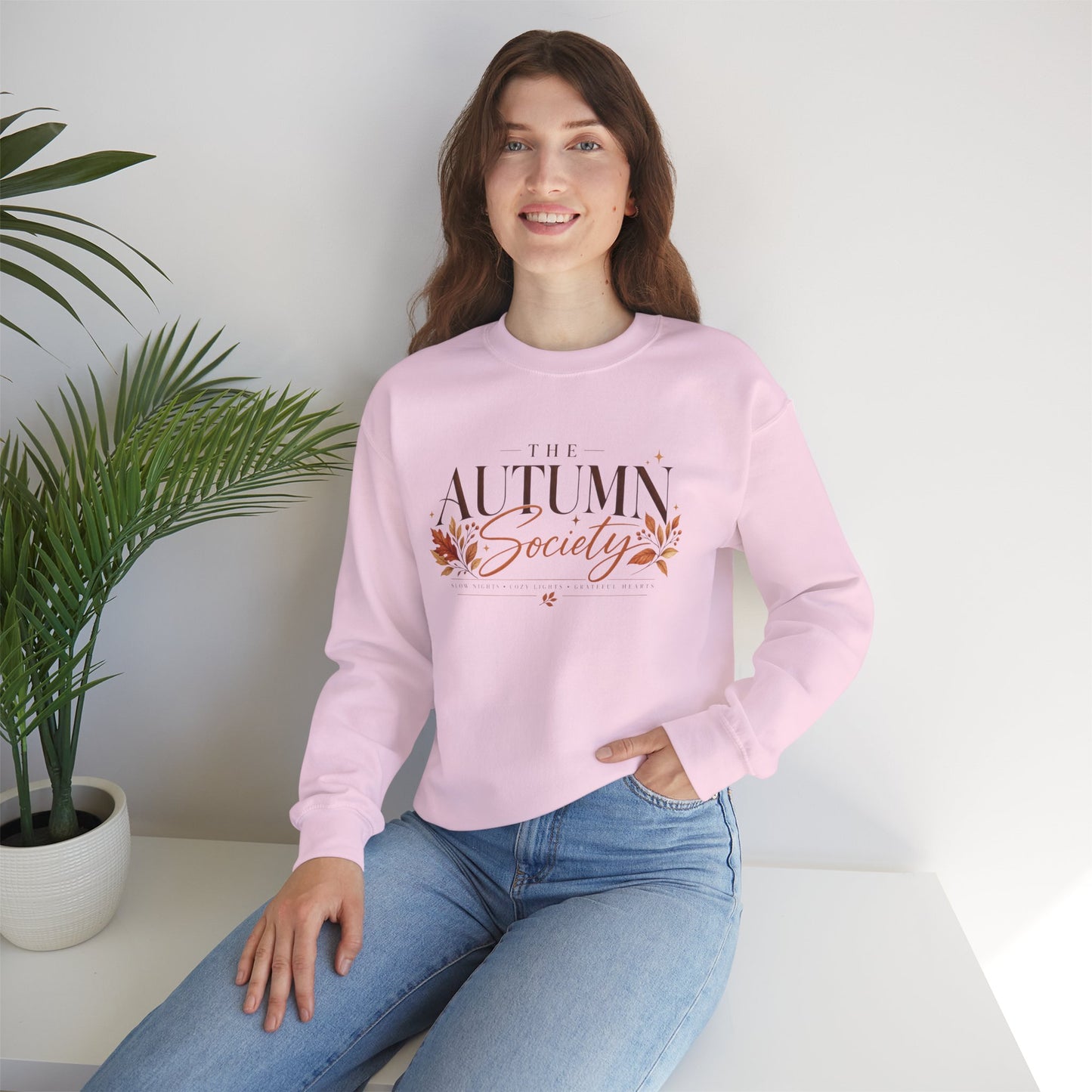 Autumn Society Sweatshirt — Cozy Fall Crewneck with Leaf Motif