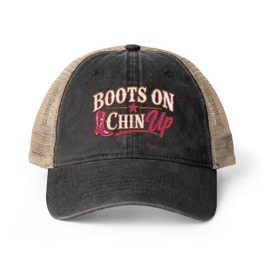 Boots On Chin Up Embroidered Western Hat