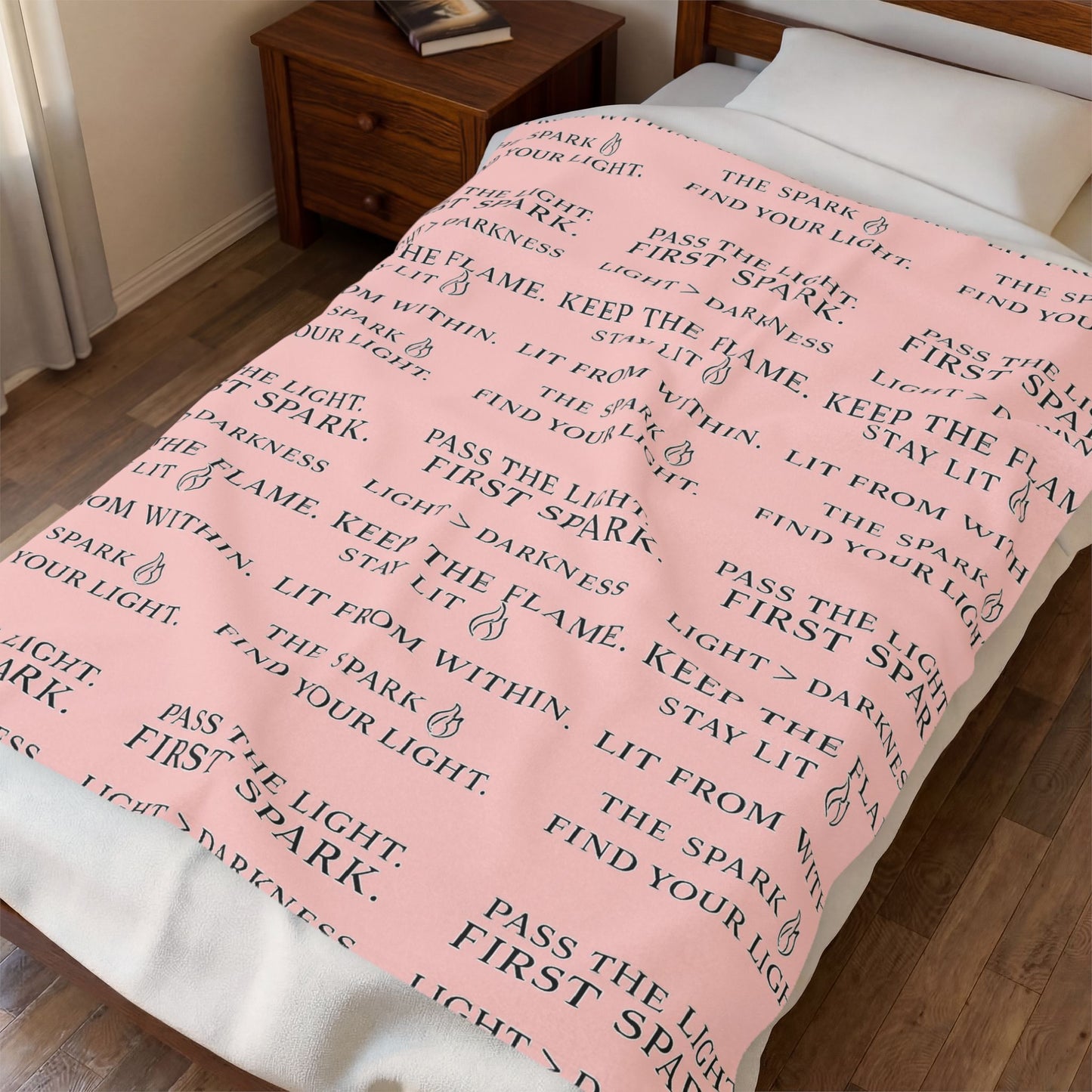 Velveteen Plush Blanket — Inspirational Quote All-Over Print (Keep the Flame, Pass the Light)