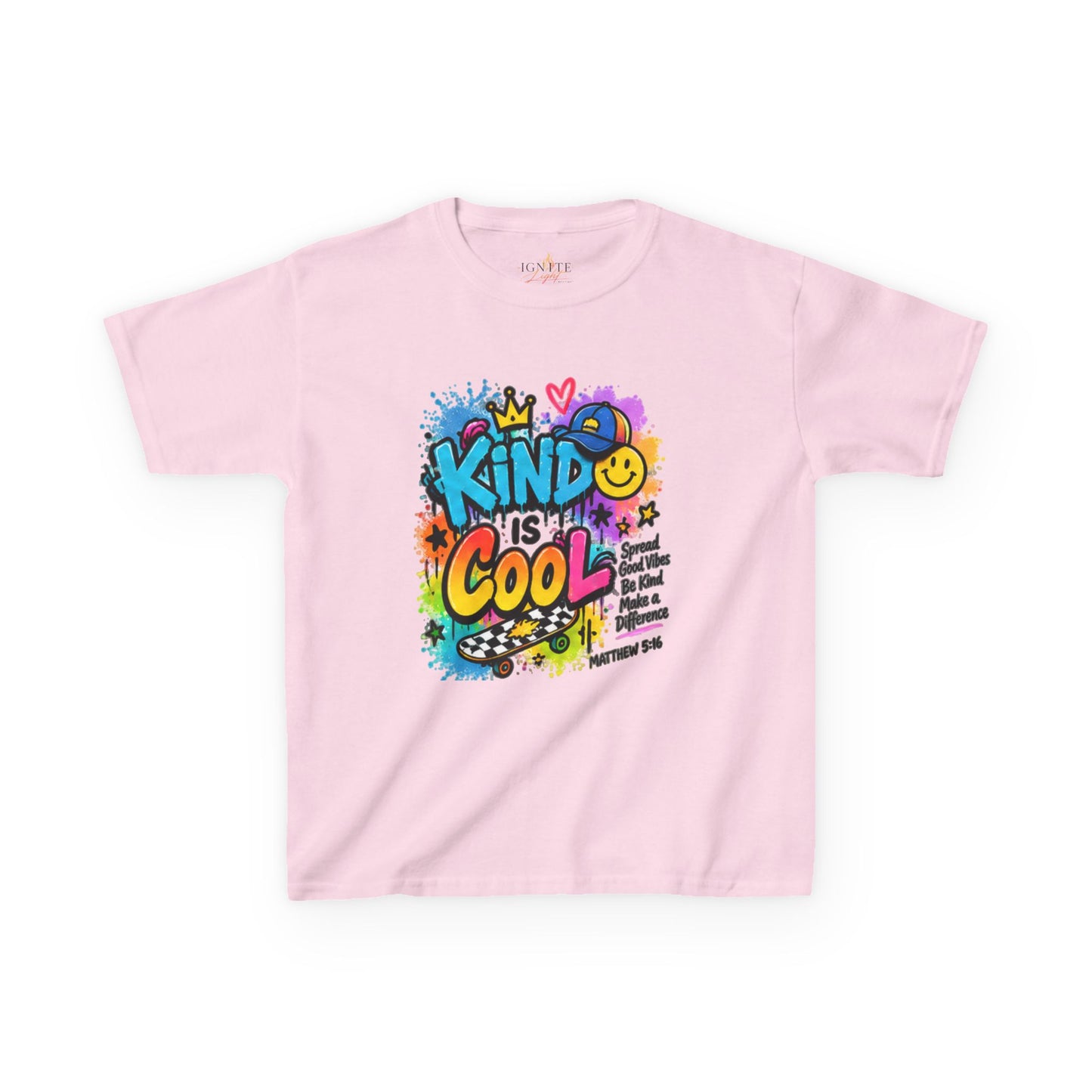 Kids T‑Shirt — "Kind Is Cool" Colorful Graffiti Design