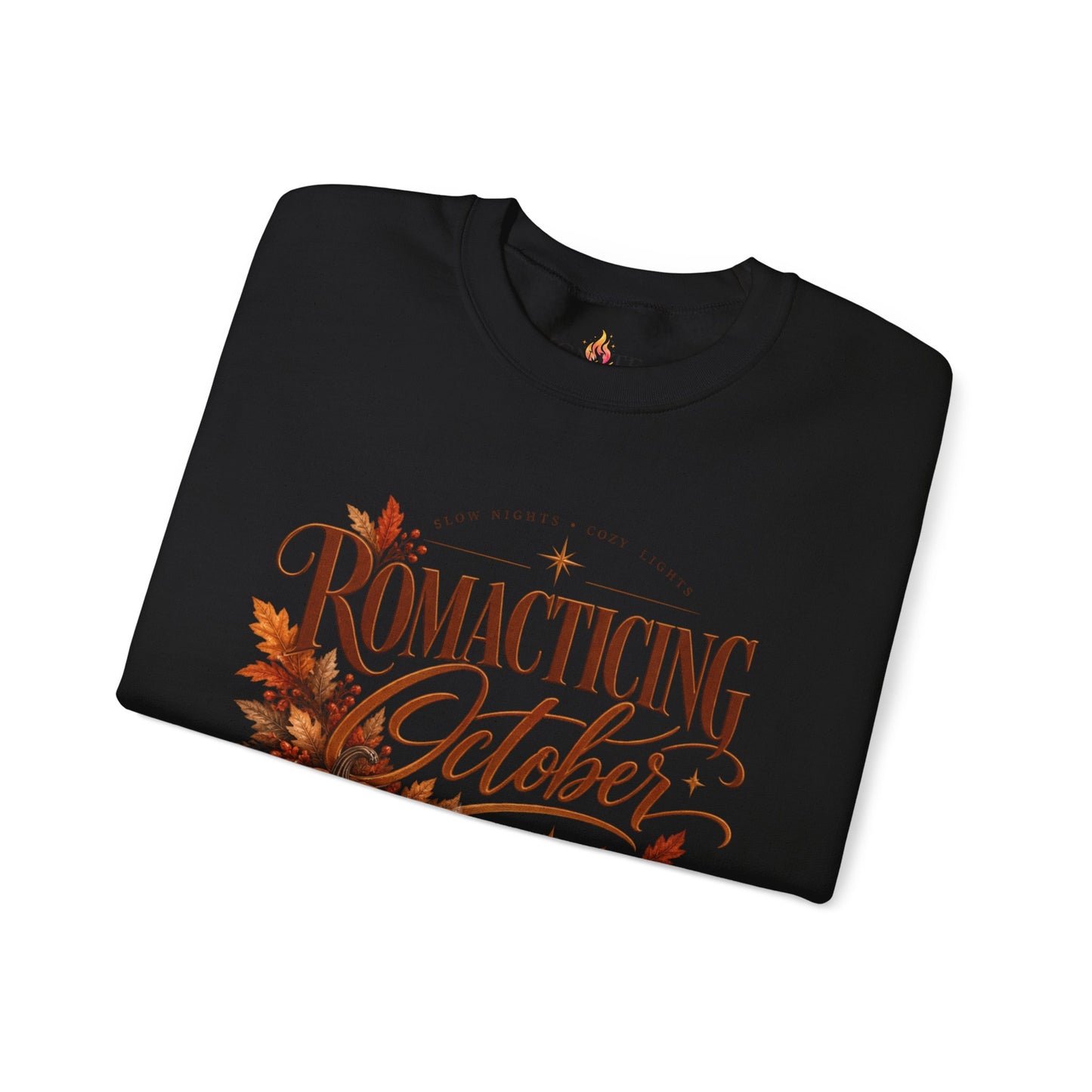 October Romance Sweatshirt — "Romanticizing October" Autumn Pumpkin Cozy Crewneck