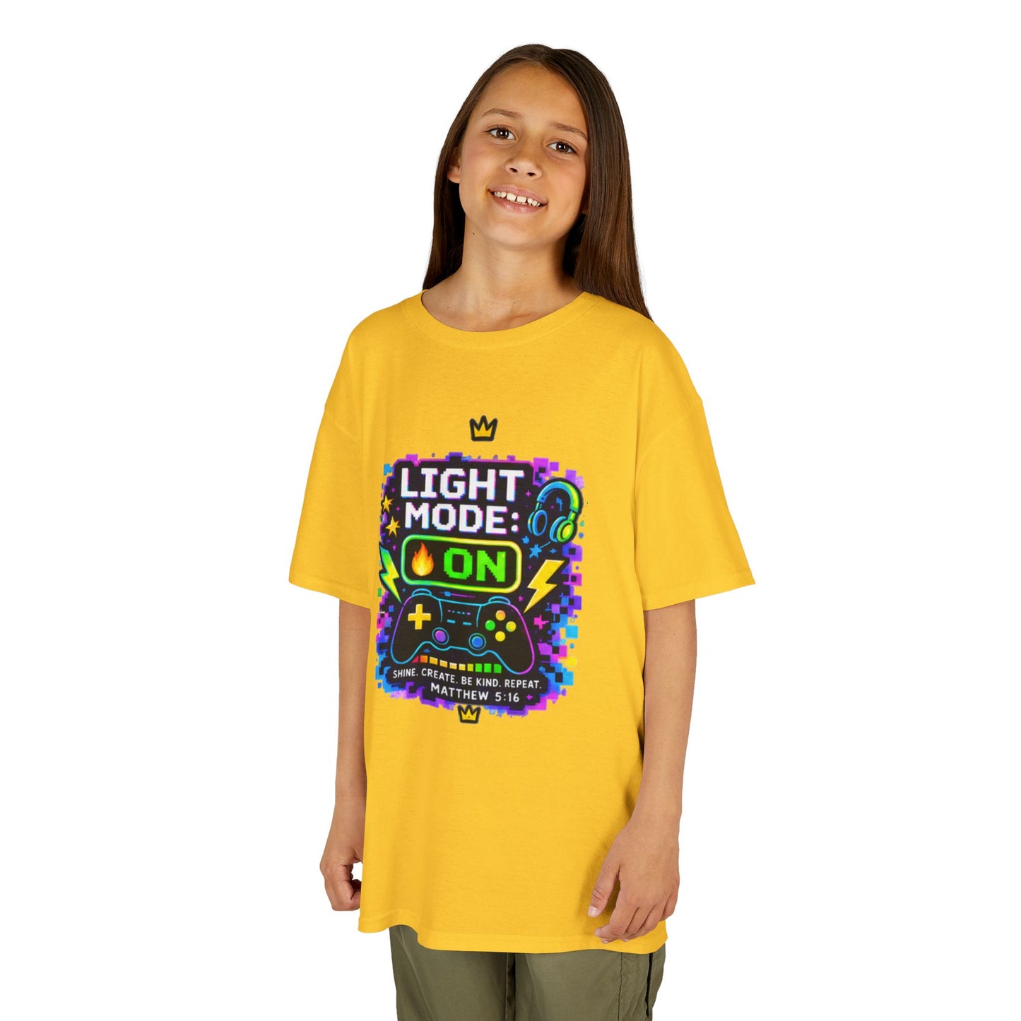 Kids Tee — 'Light Mode On' Neon Gamer Graphic Shirt