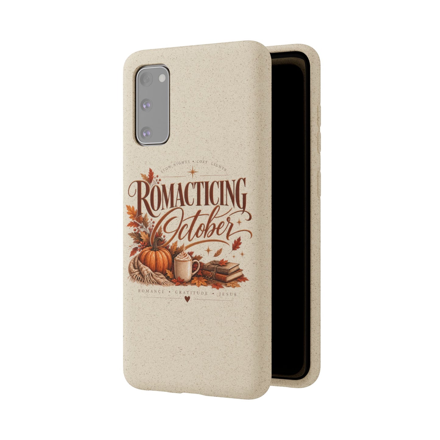 Biodegradable Phone Case — "Romacting October" Fall Pumpkin Coffee Design