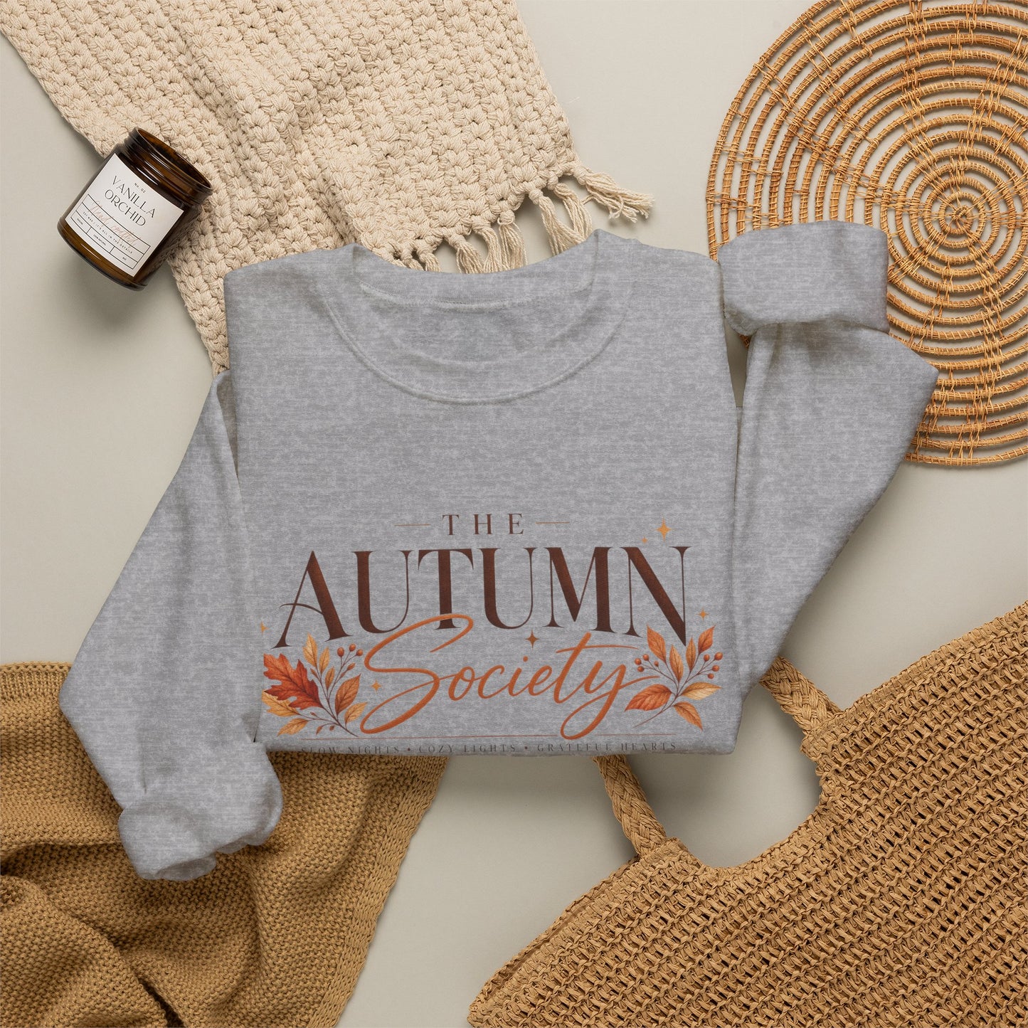 Autumn Society Sweatshirt — Cozy Fall Crewneck with Leaf Motif