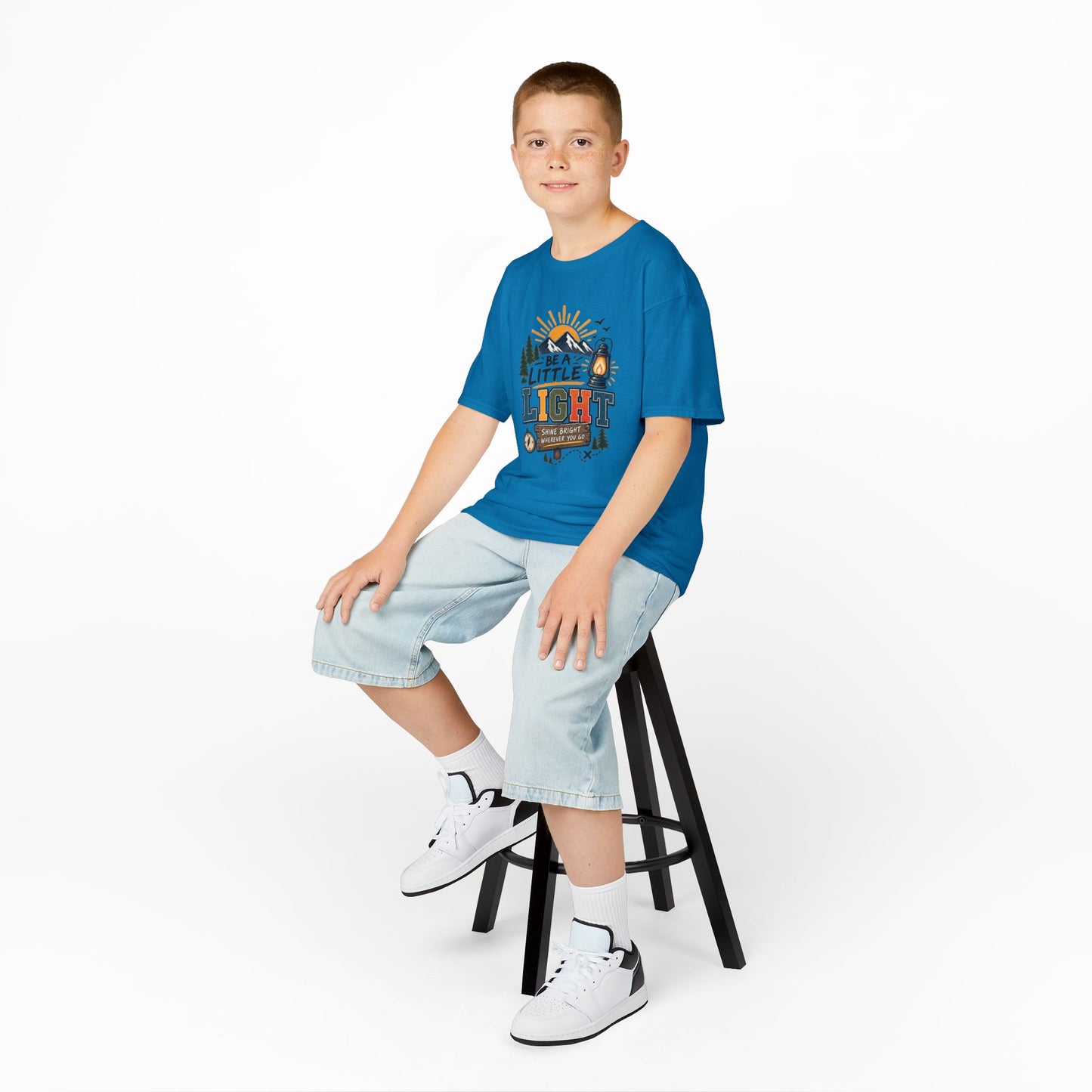 Kids Tee — "Be a Little Light" Camping Adventure Graphic